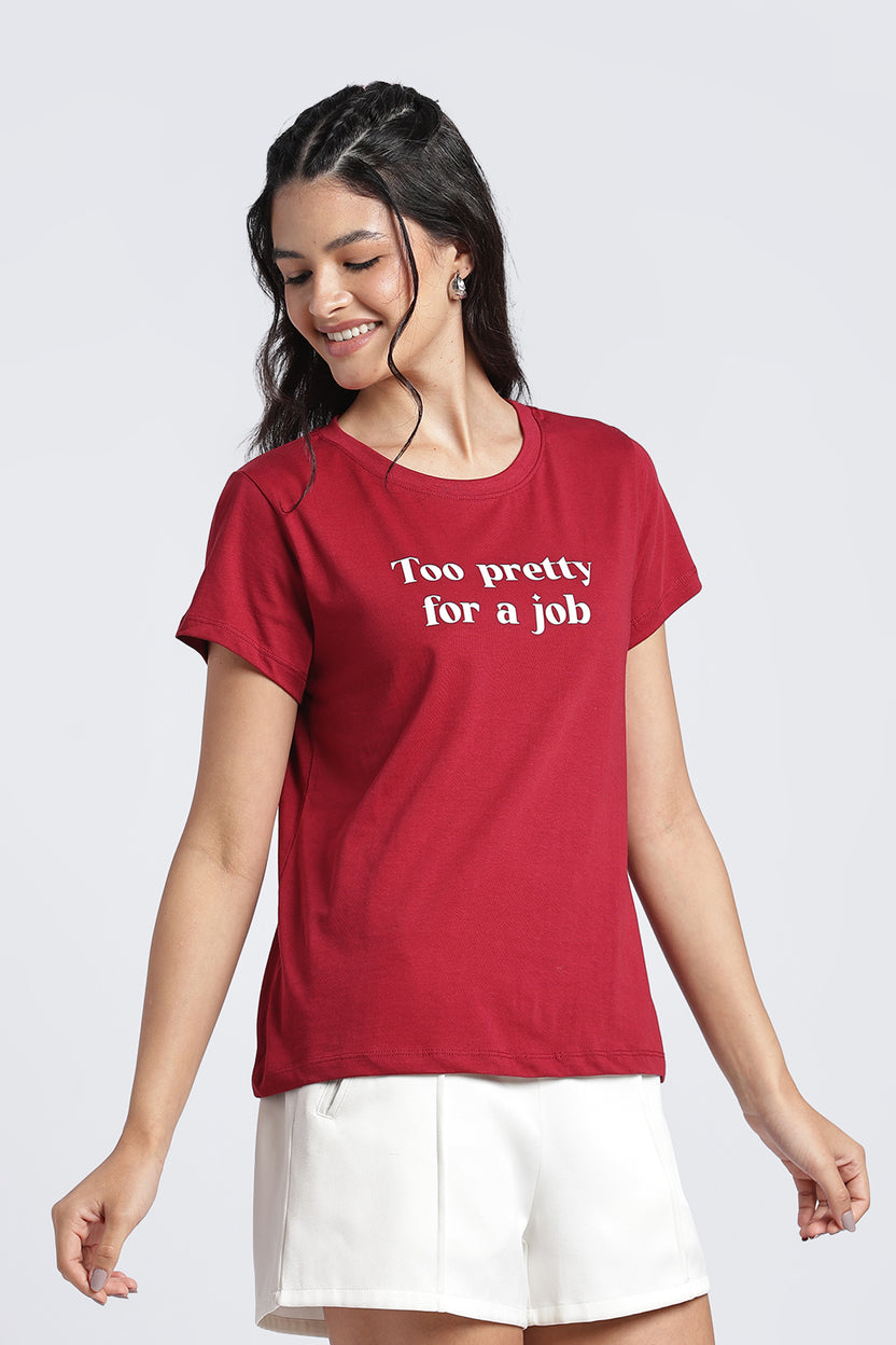 Red Graphic Regular Fit T-Shirt For Women - Image 4