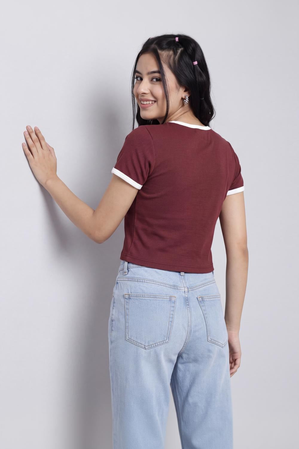 Brown Cotton Regular Fit T-Shirt For Women - Image 5
