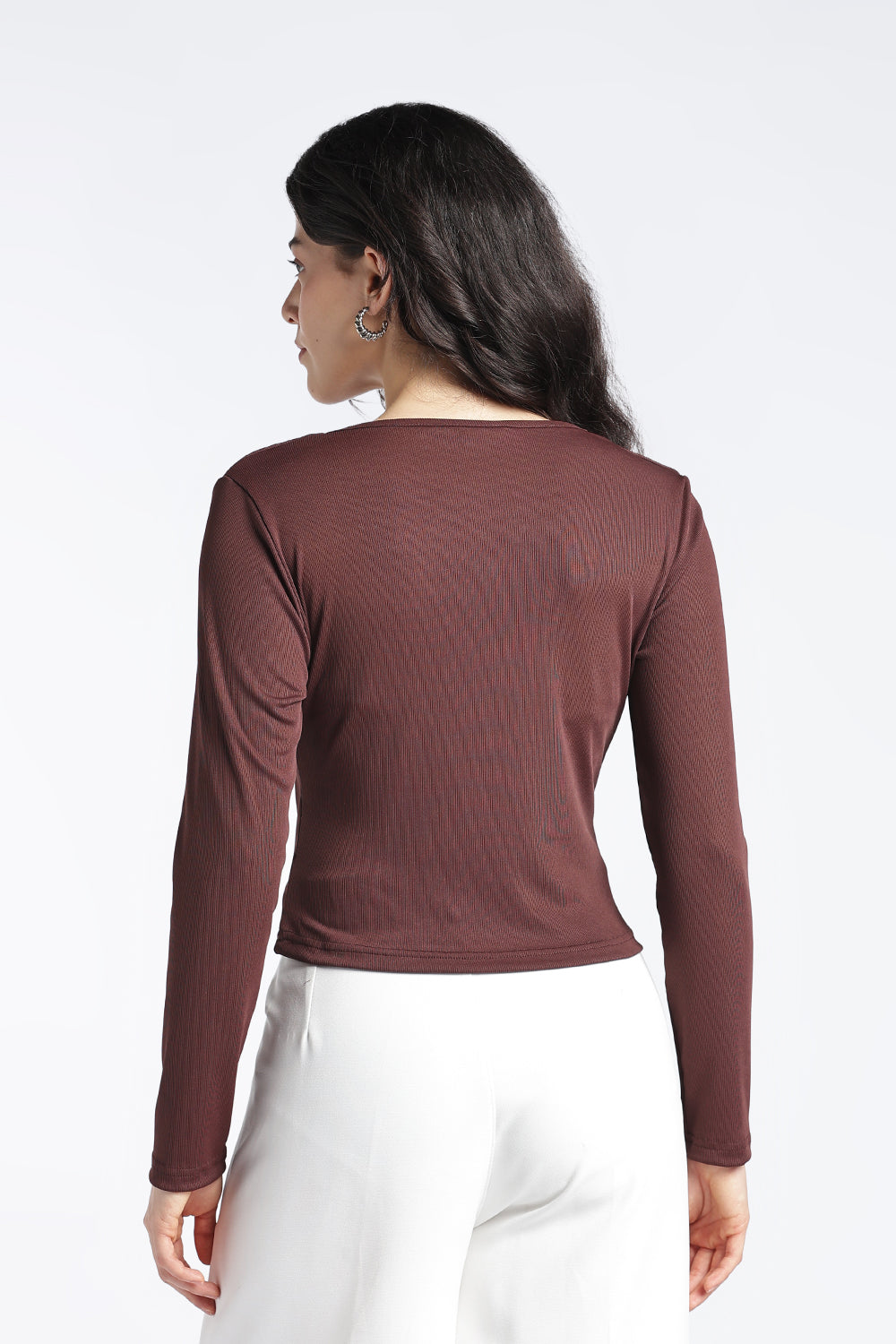 Brown Slim Fit Crop Top For Women - Image 5