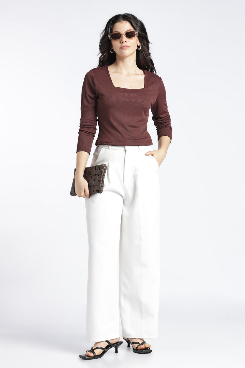 Brown Slim Fit Crop Top For Women - Image 6