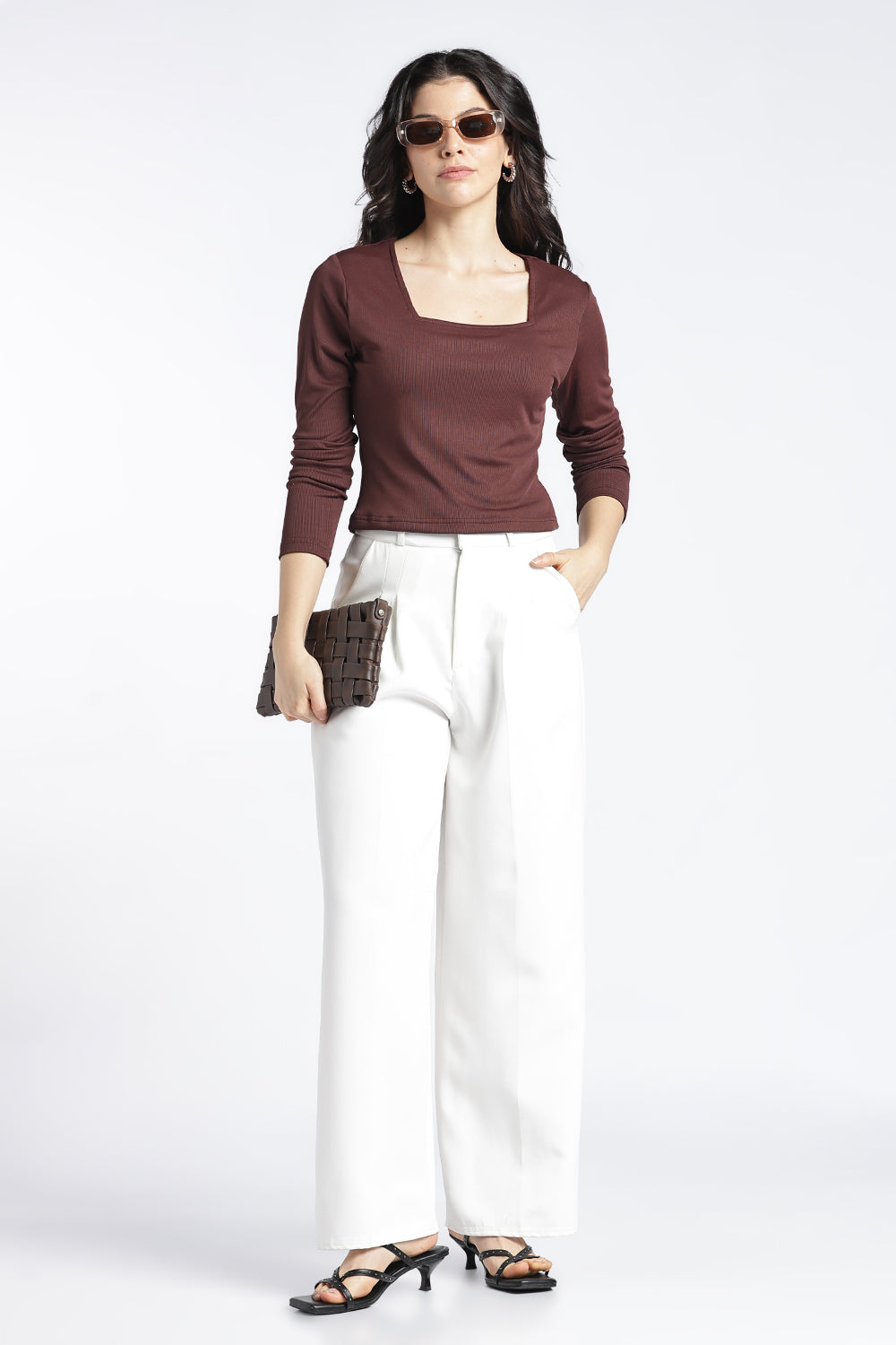 Brown Slim Fit Crop Top For Women - Image 6