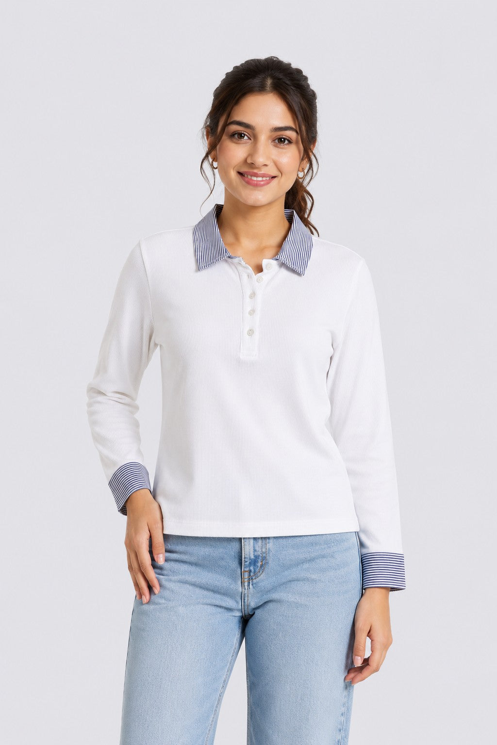 White Textured Regular Fit Top For Women - Image 2