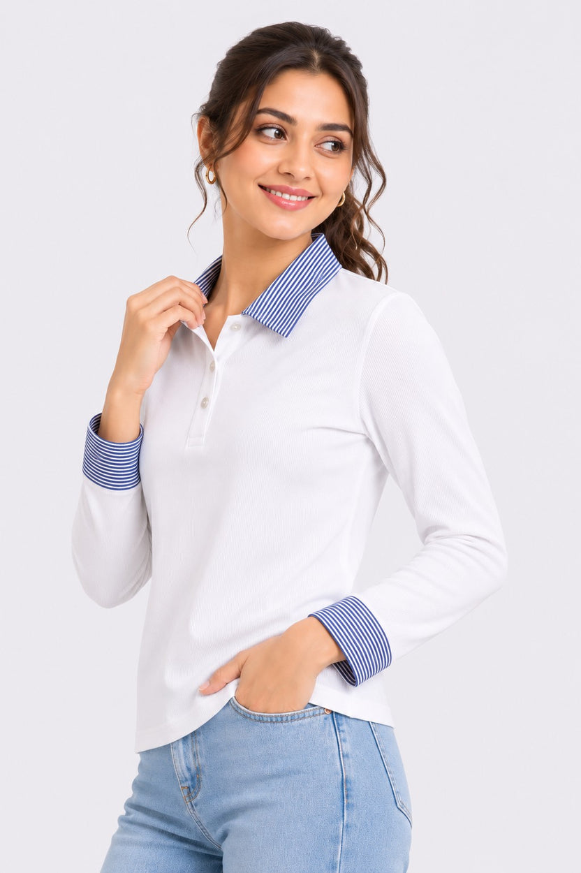 White Textured Regular Fit Top For Women - Image 4