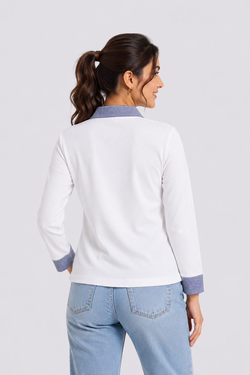 White Textured Regular Fit Top For Women - Image 5