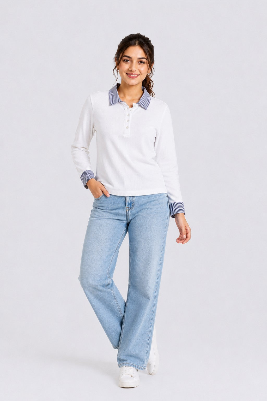 White Textured Regular Fit Top For Women - Image 6
