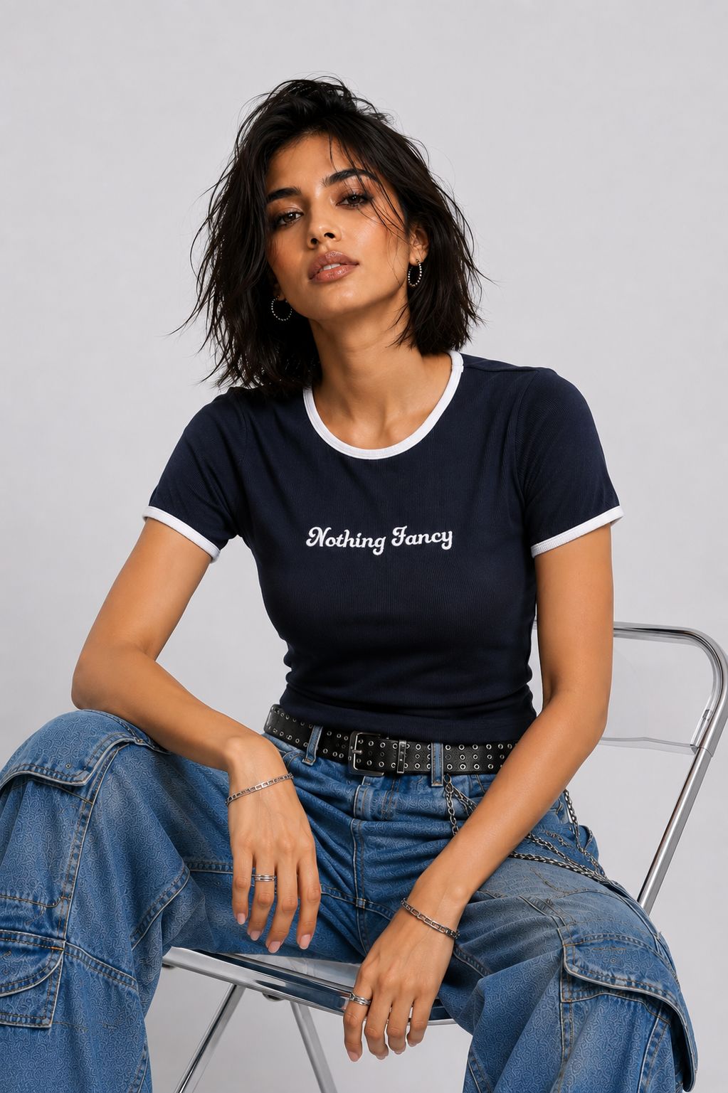 Navy Regular Fit Crop Top For Women - Image 1