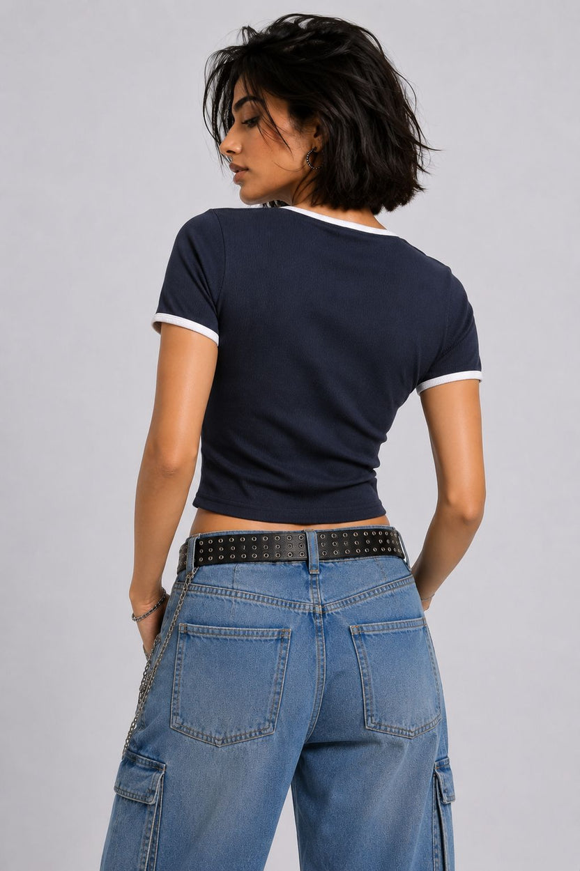 Navy Regular Fit Crop Top For Women - Image 5