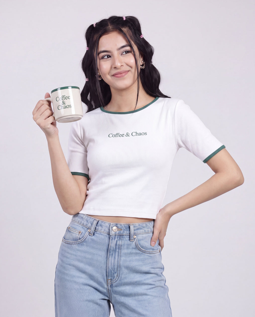 White Regular Fit Crop Top For Women - Image 1