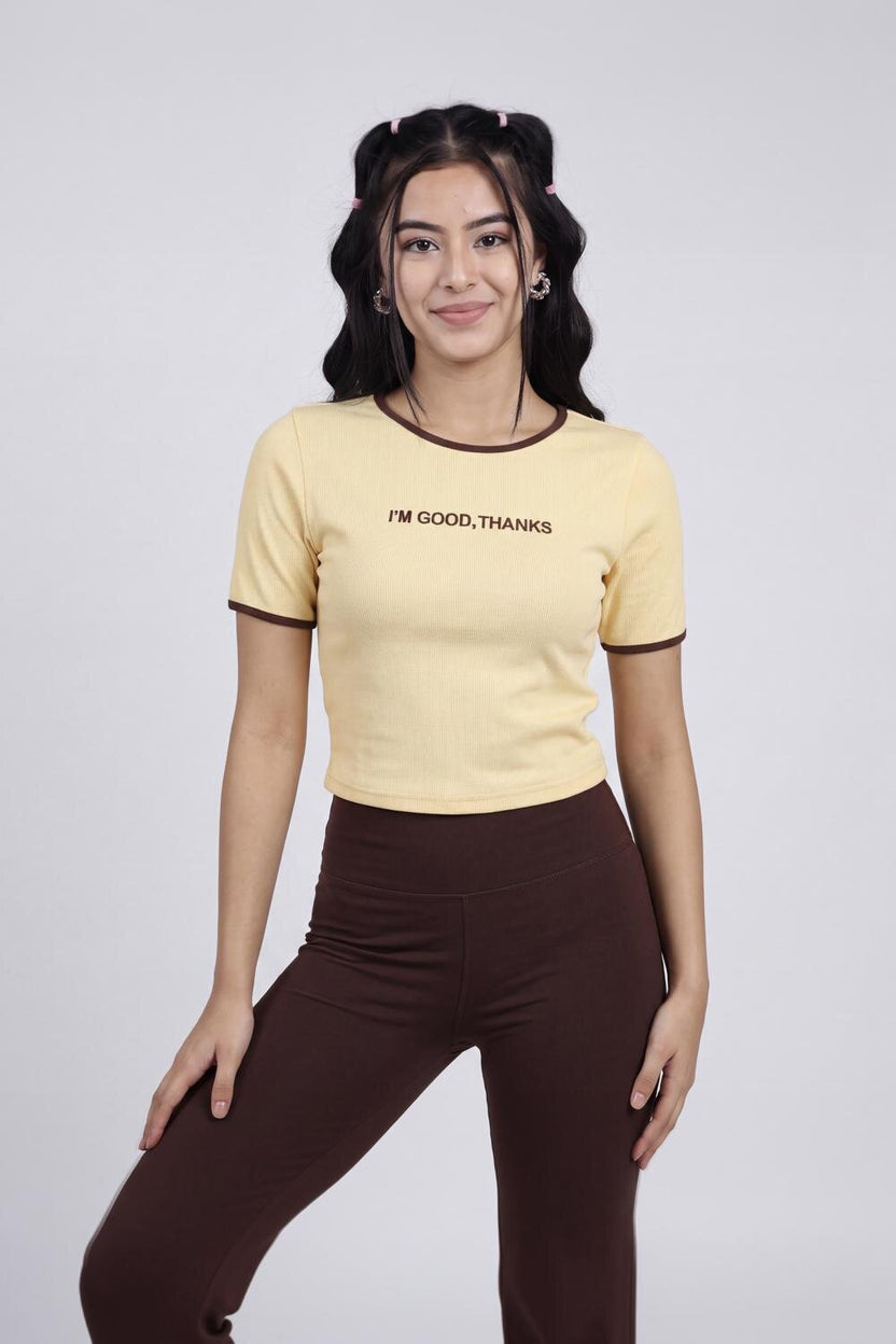 Yellow Regular Fit Crop Top For Women - Image 2