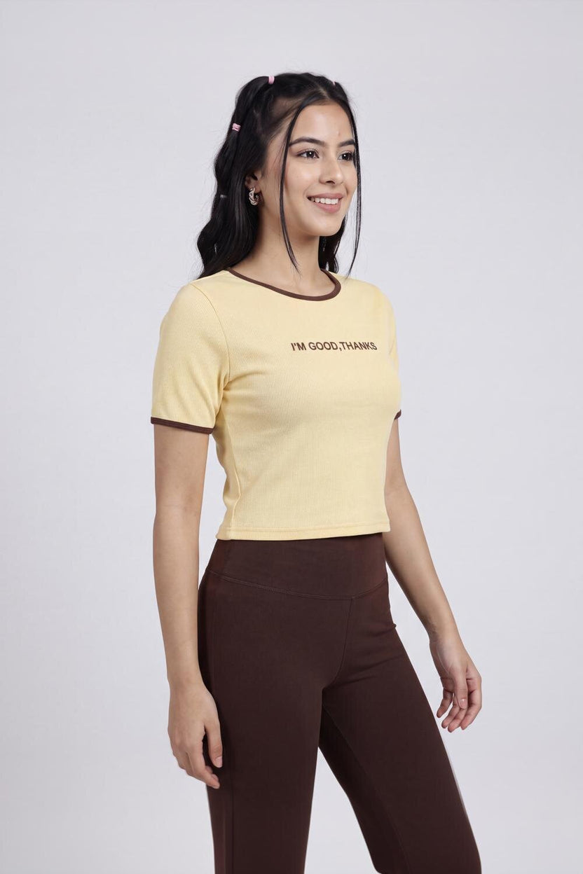Yellow Regular Fit Crop Top For Women - Image 4