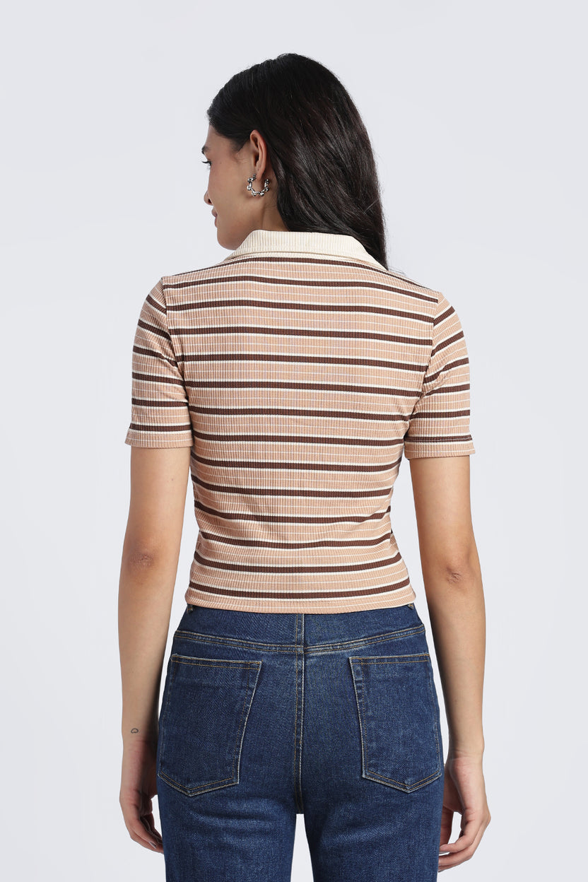 Brown Stripes Slim Fit Top For Women - Image 5