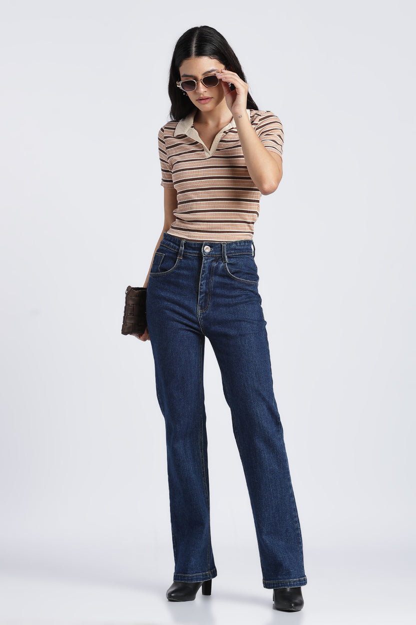 Brown Stripes Slim Fit Top For Women - Image 6
