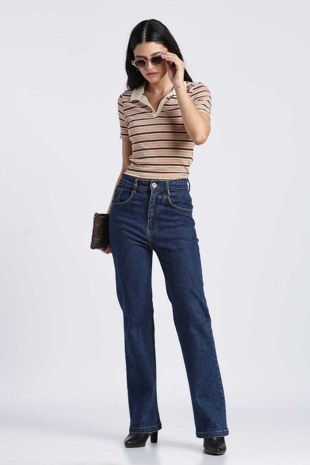 Brown Stripes Slim Fit Top For Women - Image 6