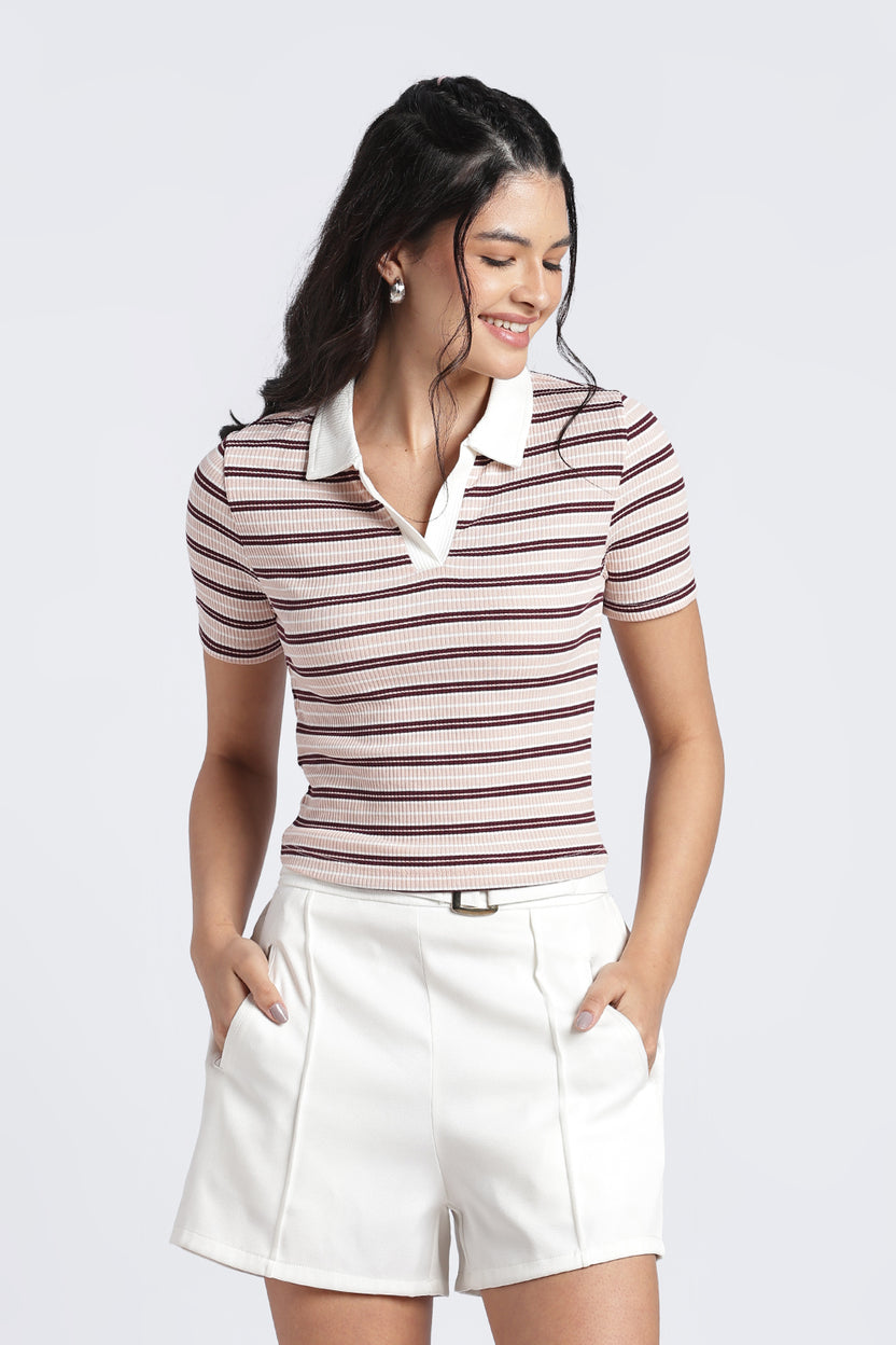 Off White Stripes Regular Fit Top For Women - Image 2