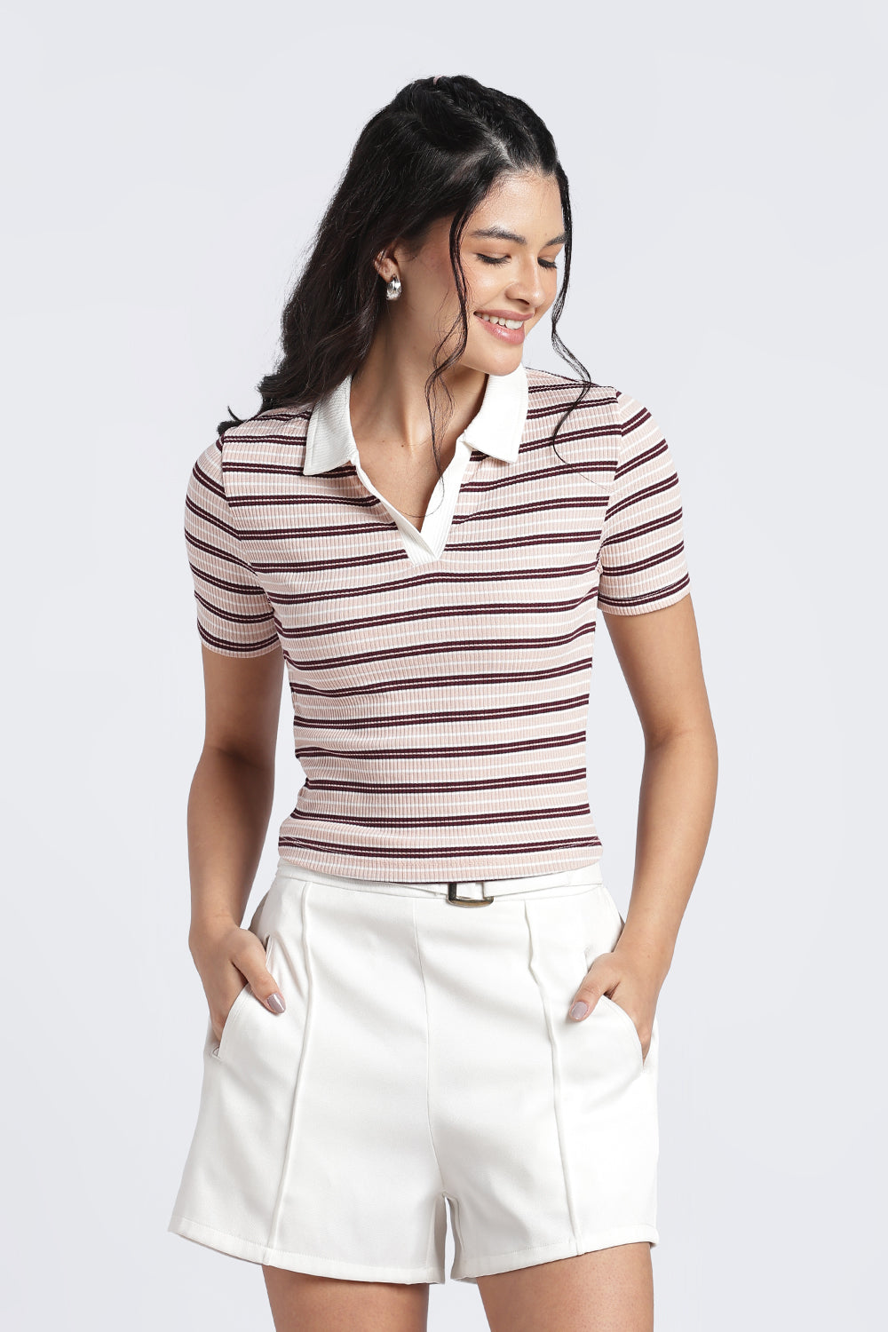 Off White Stripes Regular Fit Top For Women - Image 2