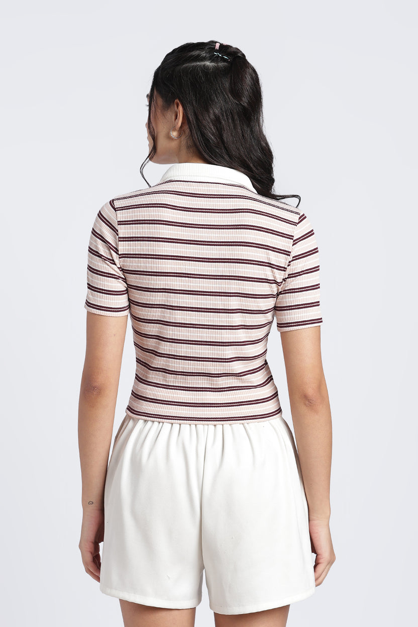 Off White Stripes Regular Fit Top For Women - Image 5