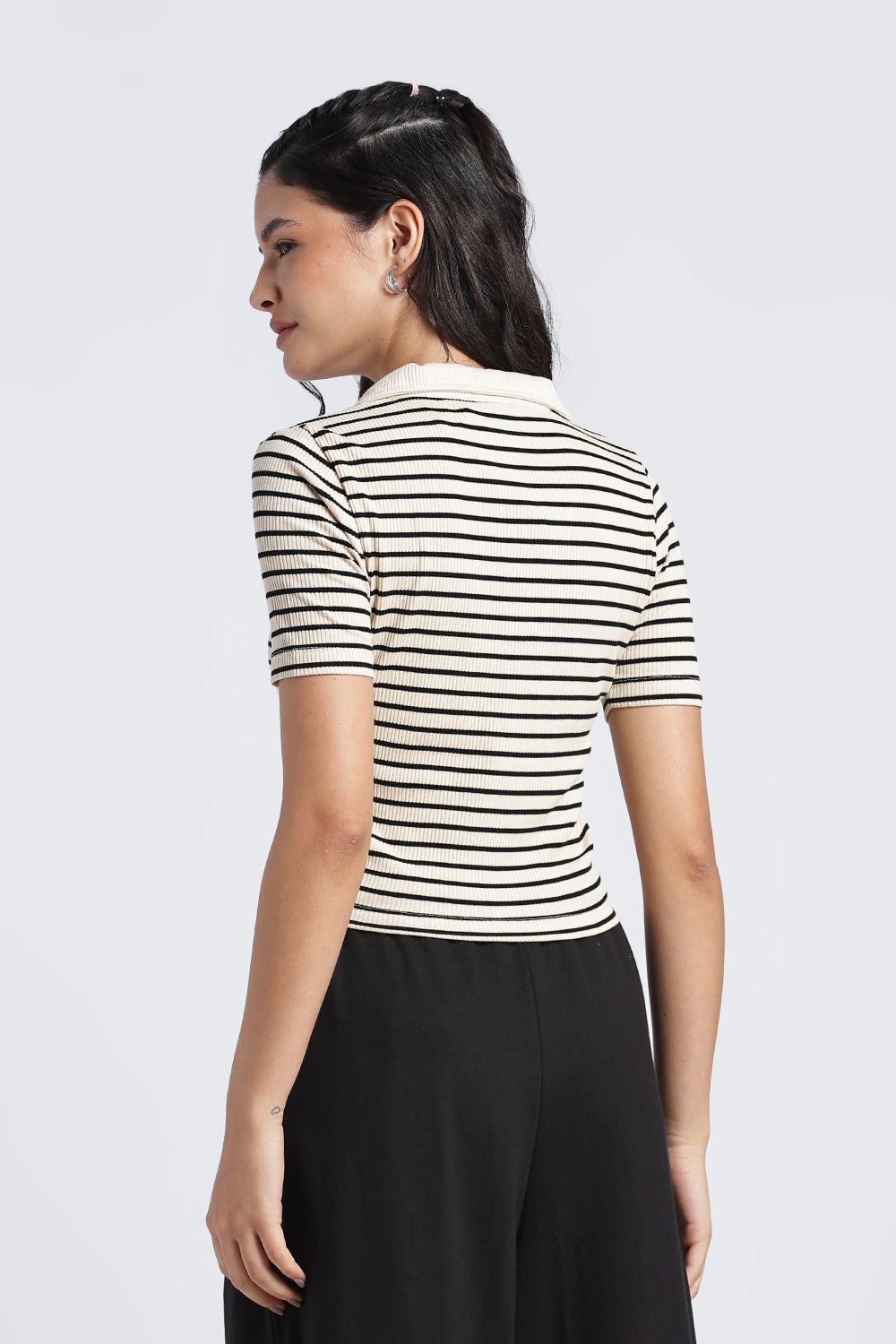Beige Stripes Slim Fit Top For Women - Image 5