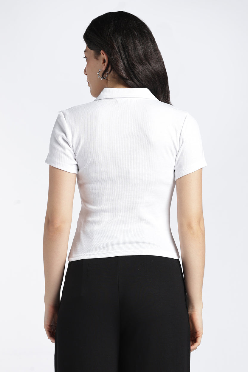 White Slim Fit Crop Top For Women - Image 5