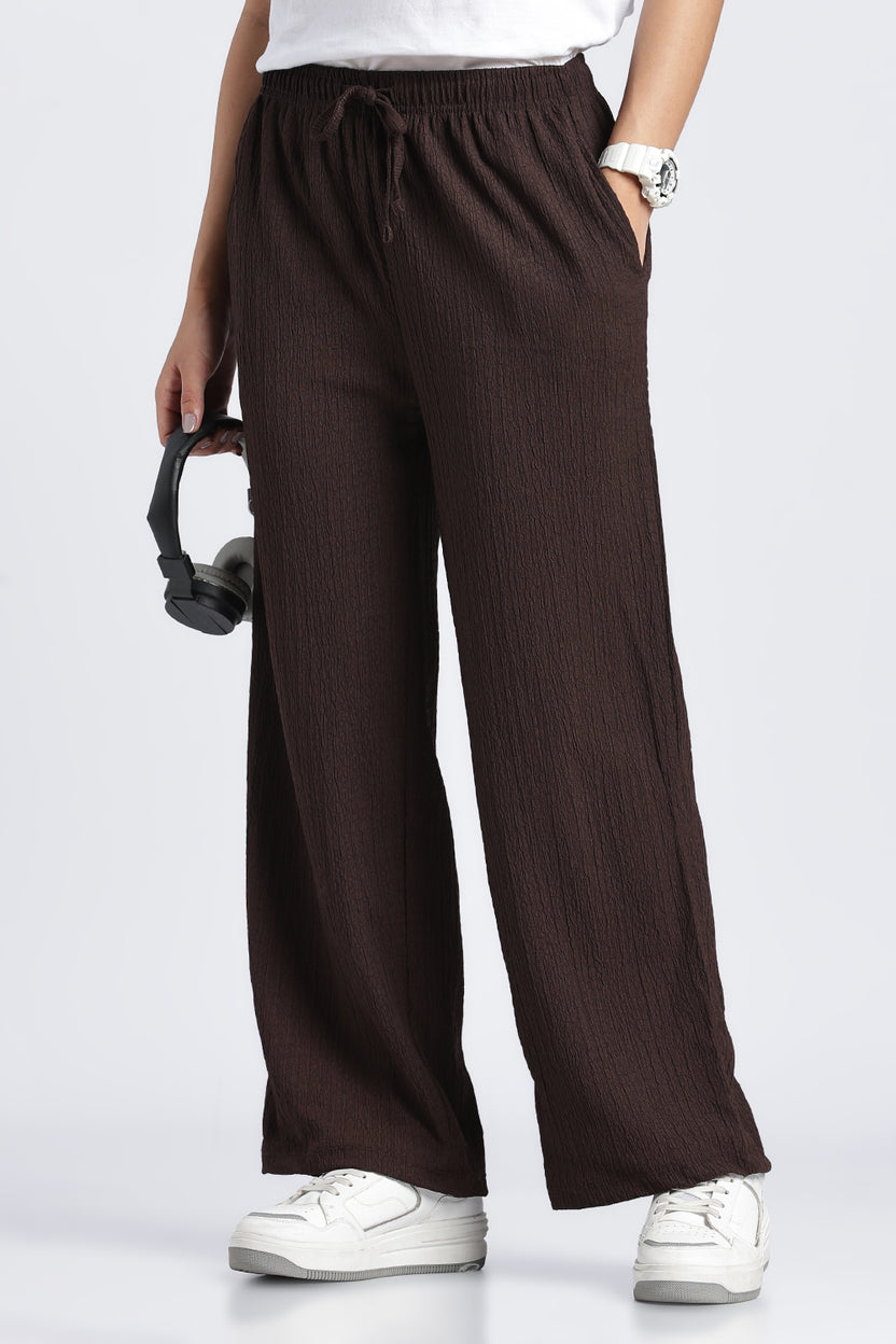 Brown Wide Leg Fit Casual Trouser With 2 Pocket For Women - Image 1