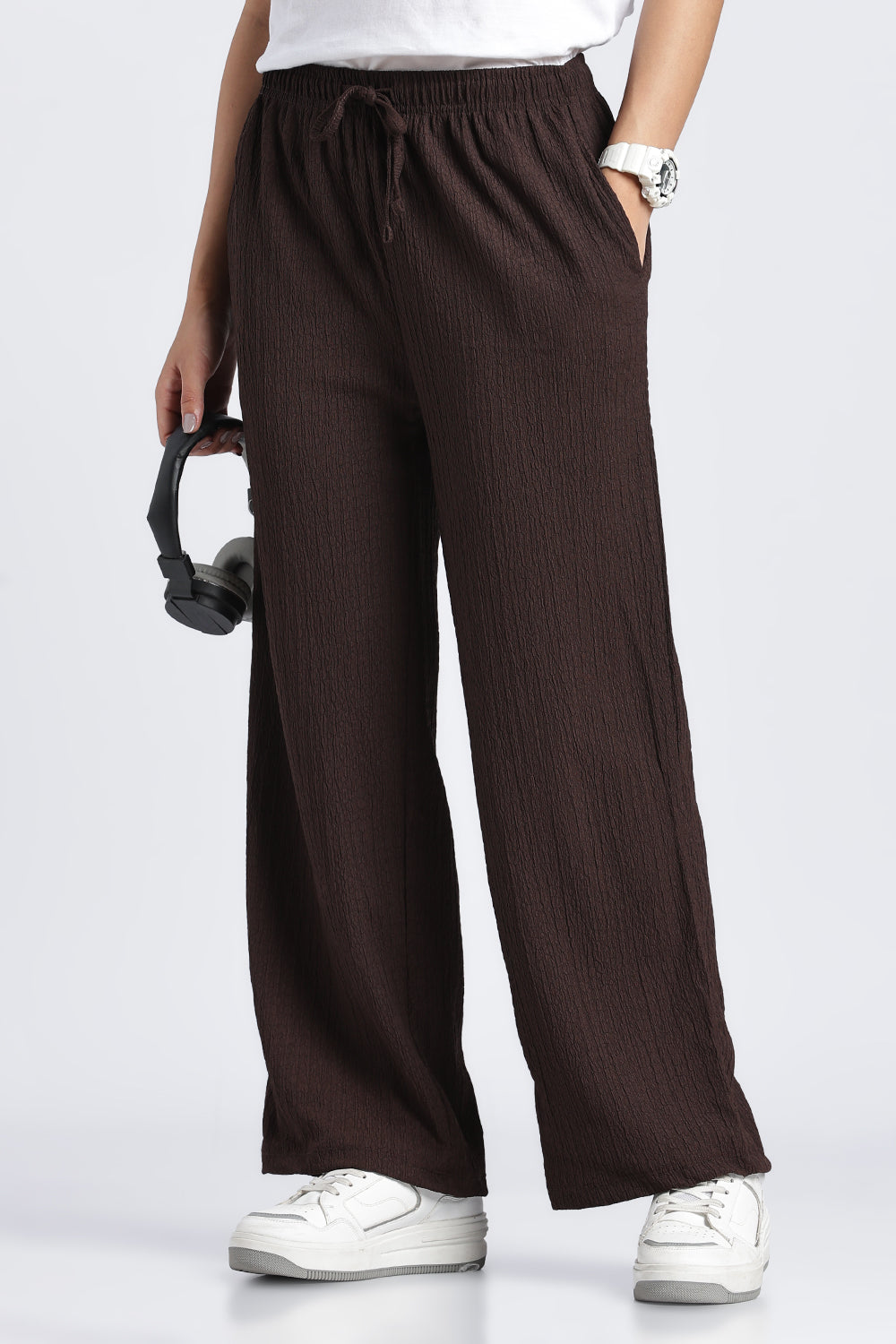 Brown Wide Leg Fit Casual Trouser With 2 Pocket For Women - Image 1
