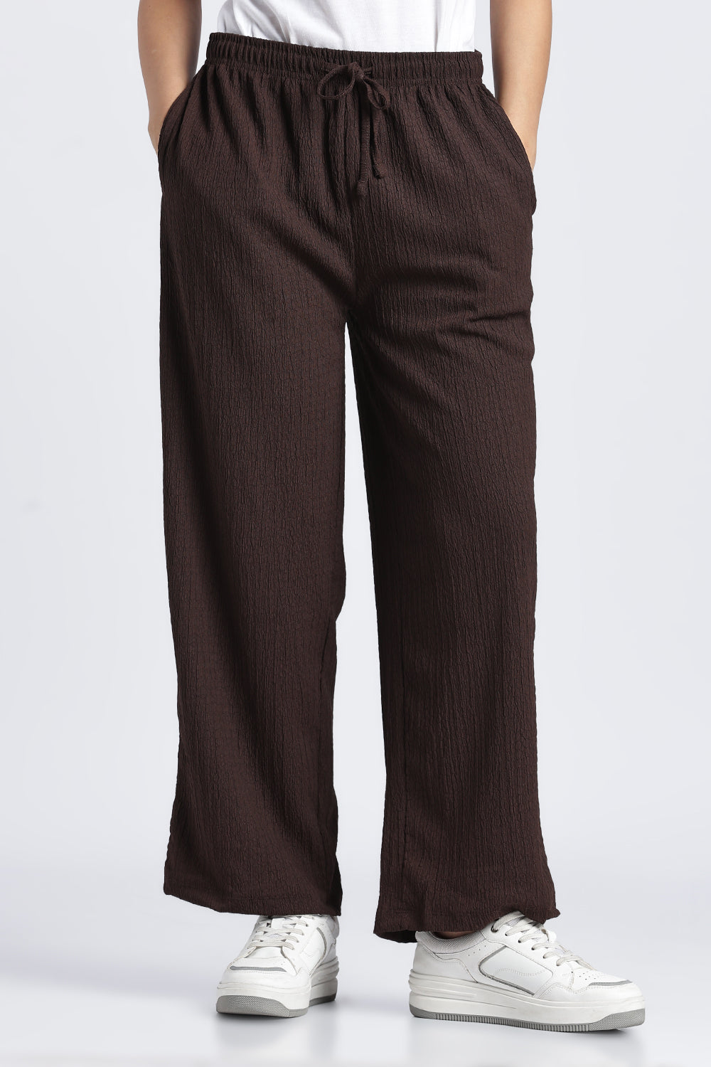 Brown Wide Leg Fit Casual Trouser With 2 Pocket For Women - Image 2