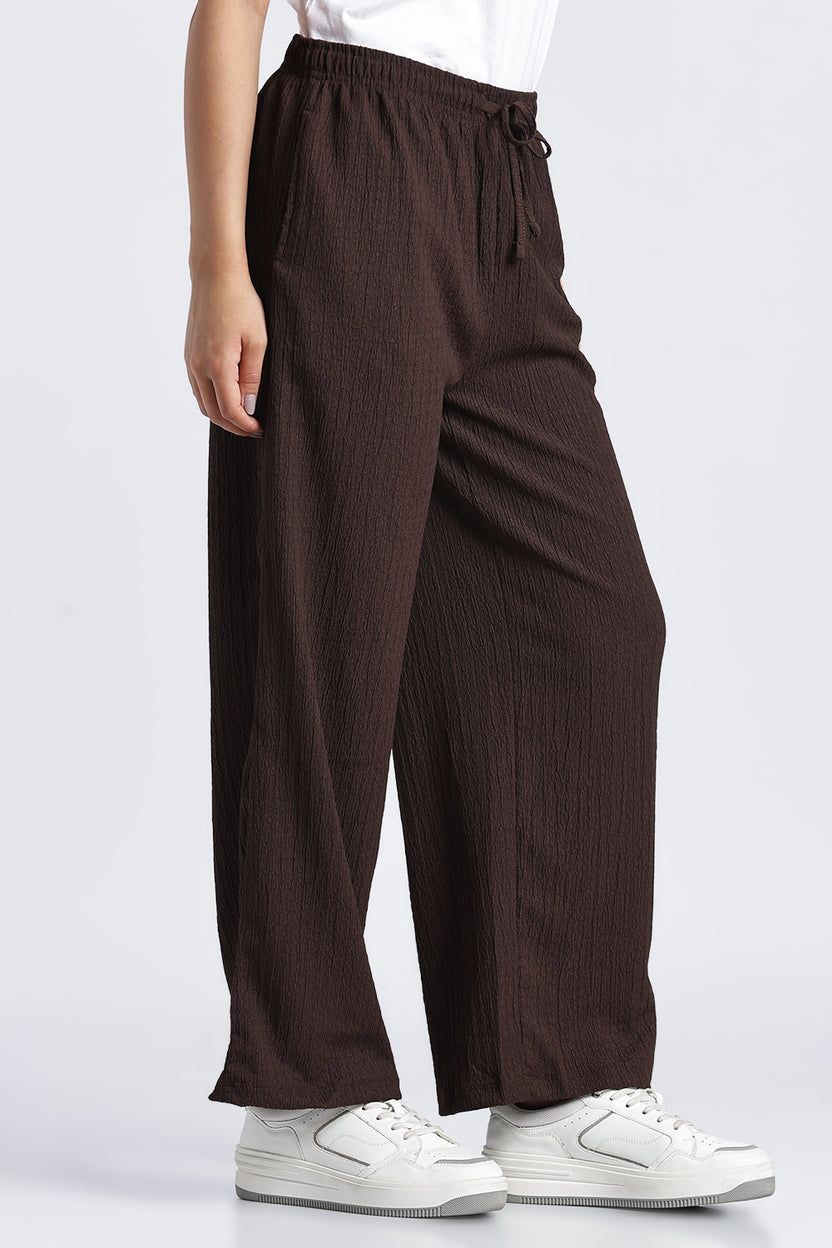 Brown Wide Leg Fit Casual Trouser With 2 Pocket For Women - Image 4