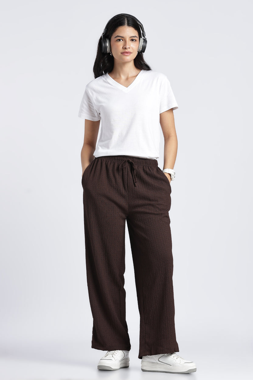 Brown Wide Leg Fit Casual Trouser With 2 Pocket For Women - Image 6