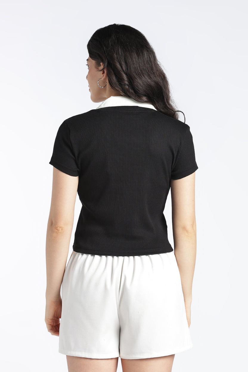 Black Slim Fit Crop Top For Women - Image 5