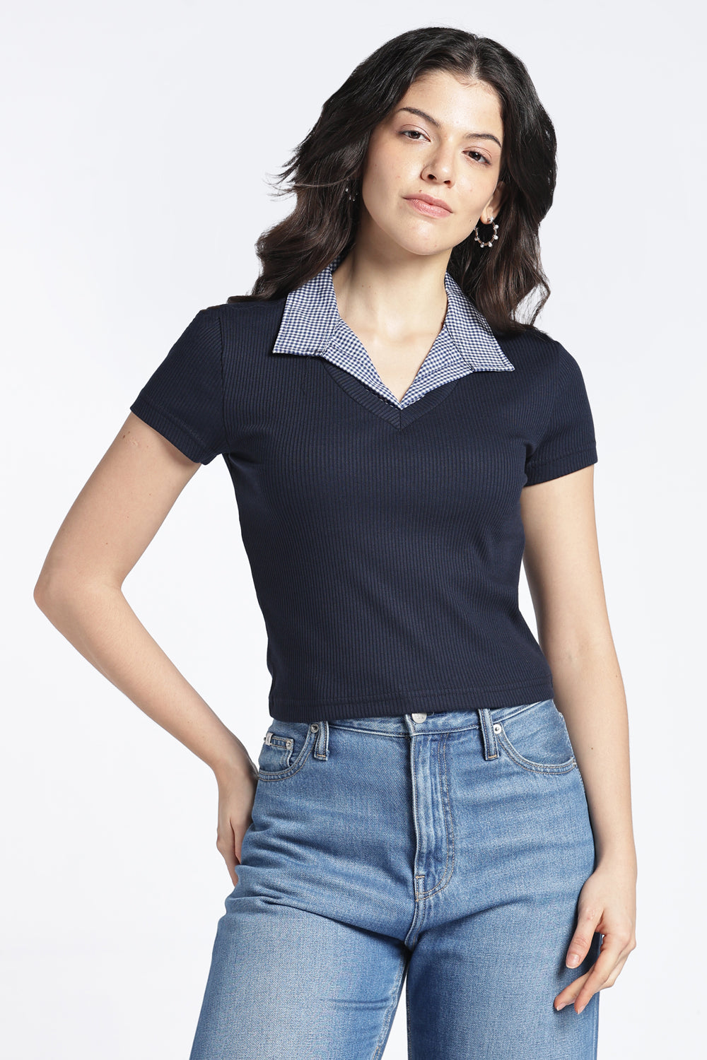 Navy Slim Fit Crop Top For Women - Image 2