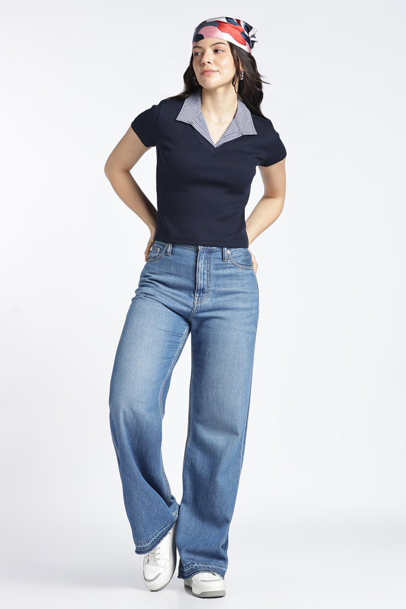 Navy Slim Fit Crop Top For Women - Image 6
