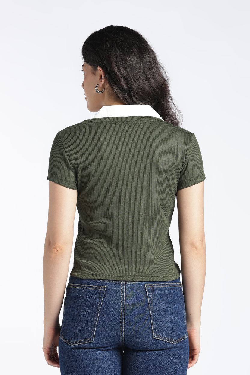 Olive Slim Fit Crop Top For Women - Image 5