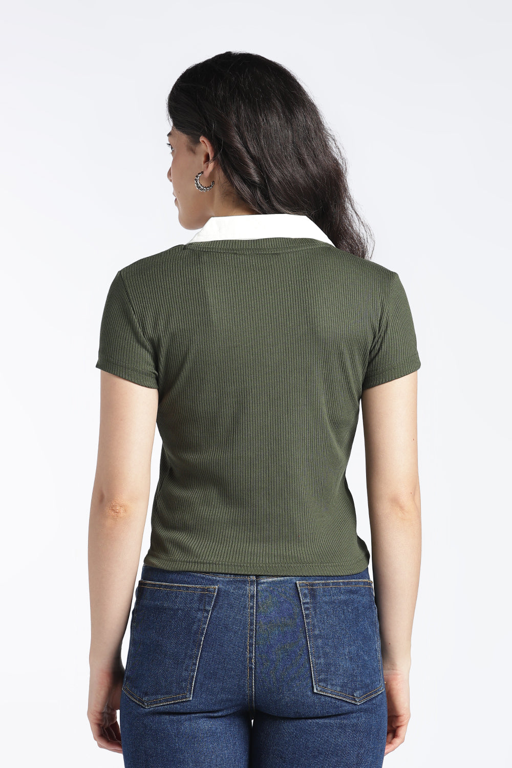 Olive Slim Fit Crop Top For Women - Image 5