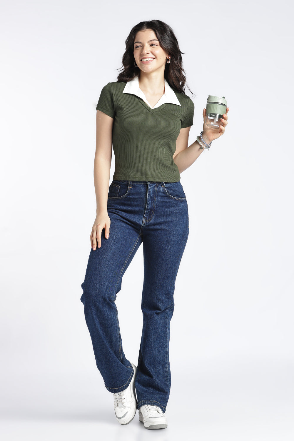 Olive Slim Fit Crop Top For Women - Image 6