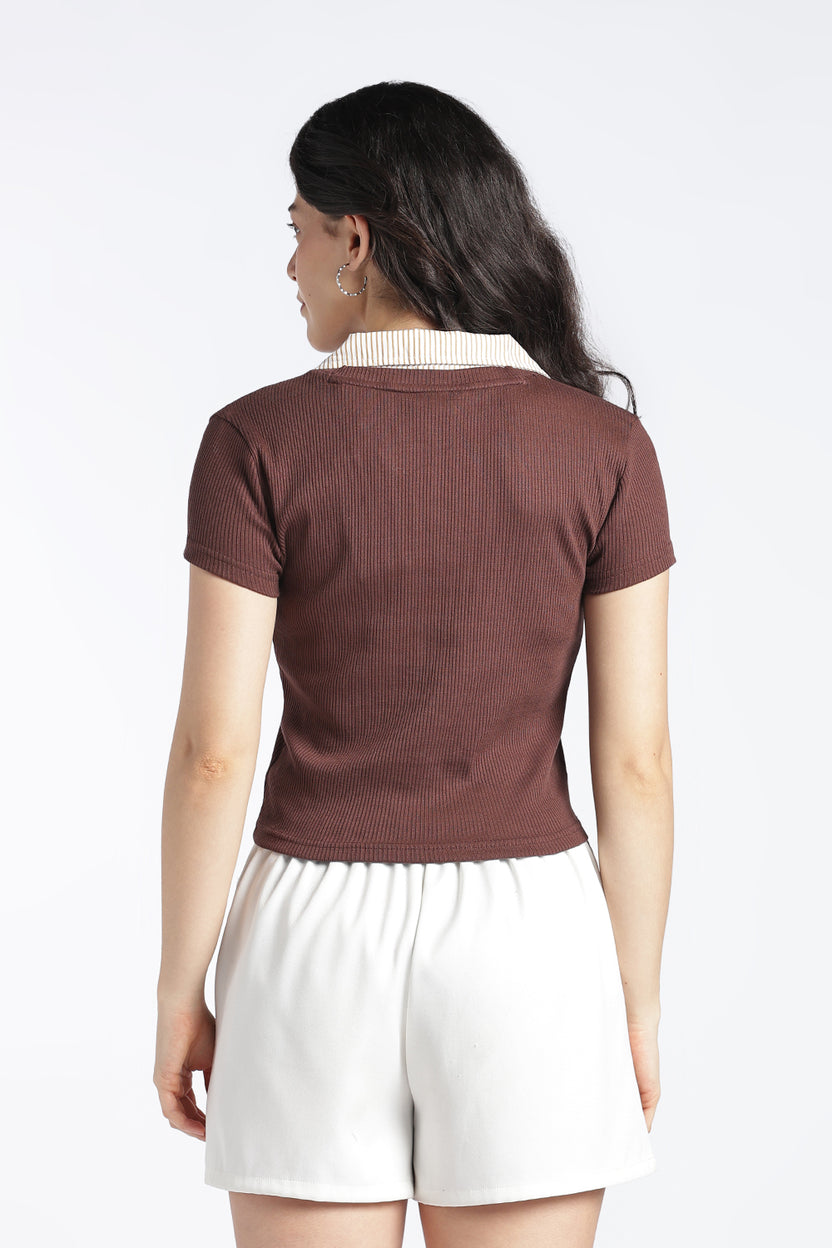 Brown Slim Fit Crop Top For Women - Image 5