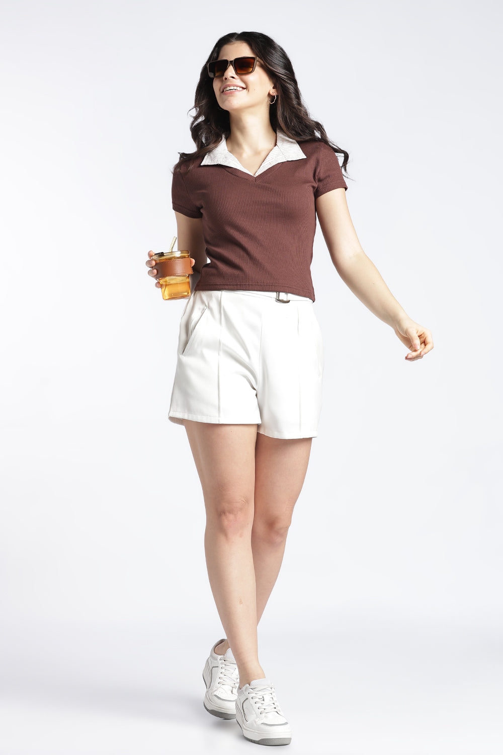 Brown Slim Fit Crop Top For Women - Image 6