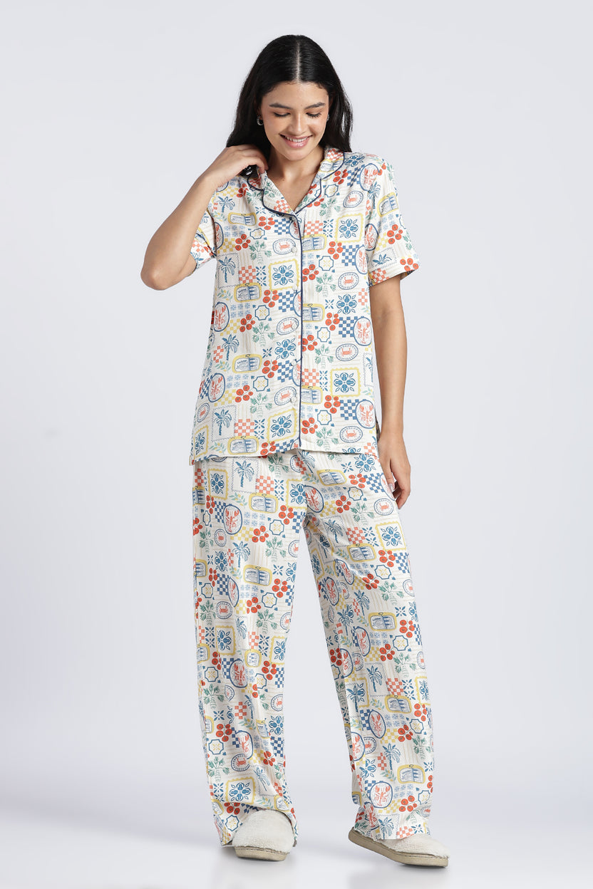Womens Wear Multi-Coloured All Over Printed Pyjama Set - Image 2
