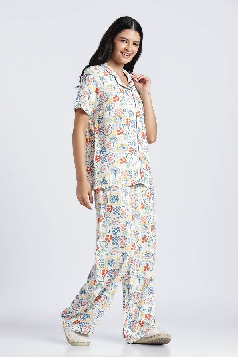 Womens Wear Multi-Coloured All Over Printed Pyjama Set - Image 6