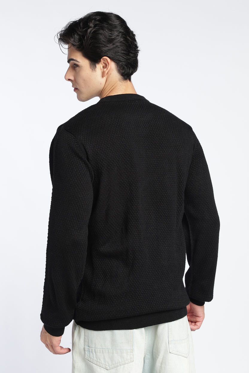 Black Textured Regular Fit Sweater For Men - Image 5