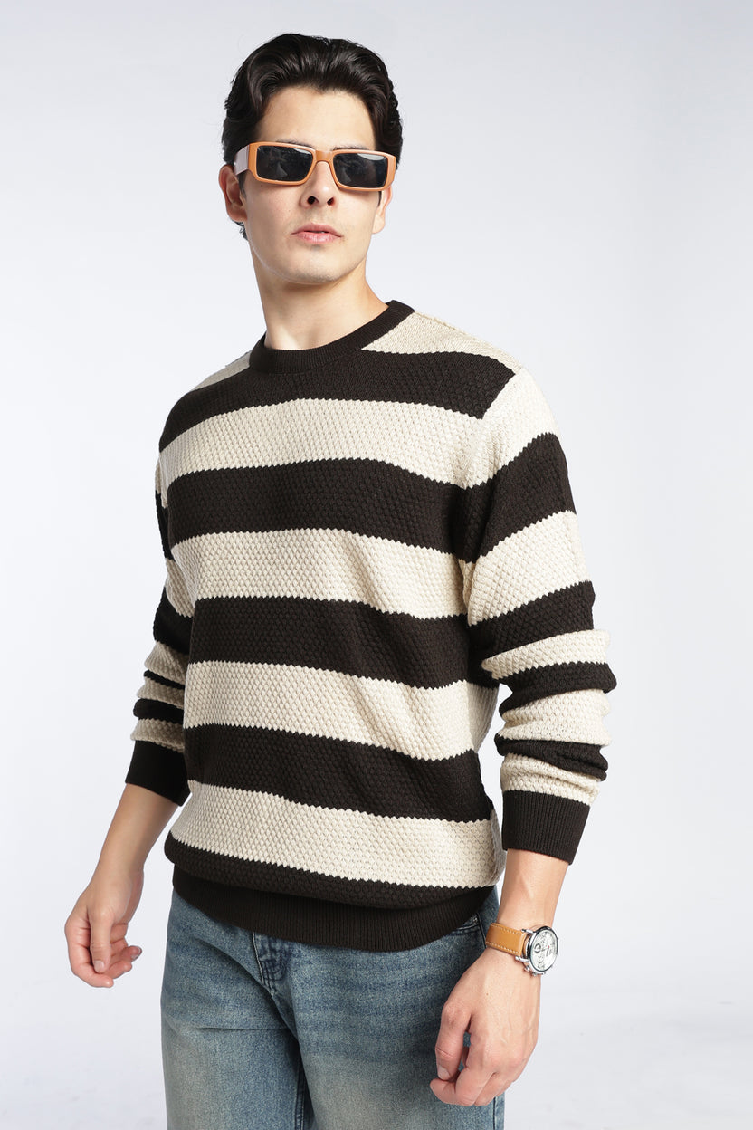 Chocolate Stripes Regular Fit Sweater For Men - Image 1