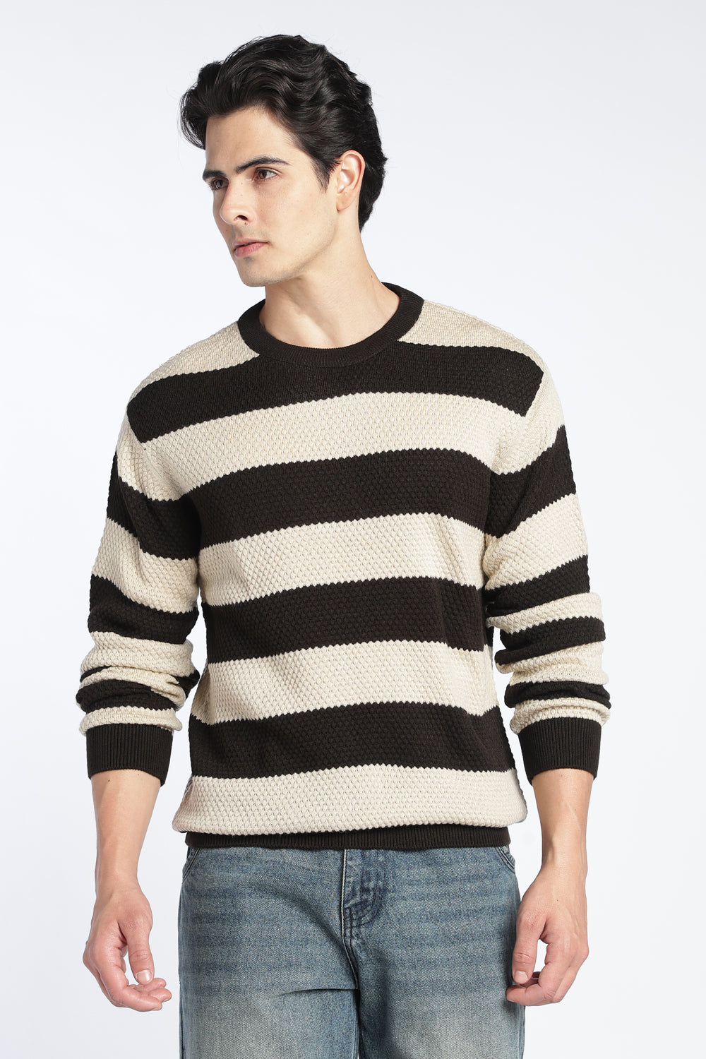 Chocolate Stripes Regular Fit Sweater For Men - Image 2