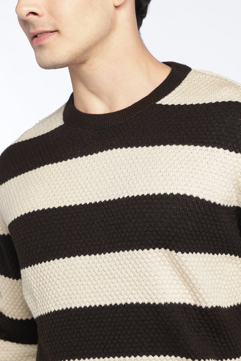 Chocolate Stripes Regular Fit Sweater For Men - Image 3