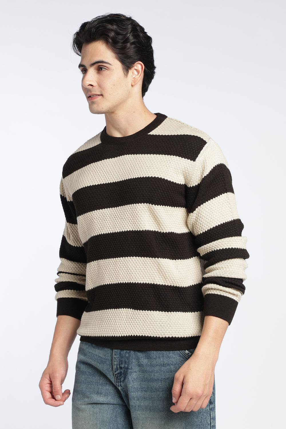 Chocolate Stripes Regular Fit Sweater For Men - Image 4