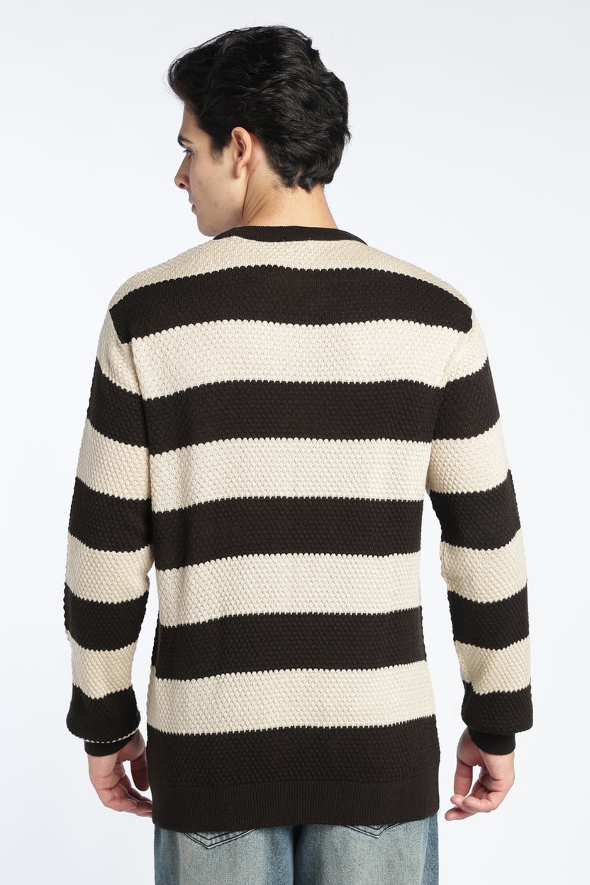 Chocolate Stripes Regular Fit Sweater For Men - Image 5
