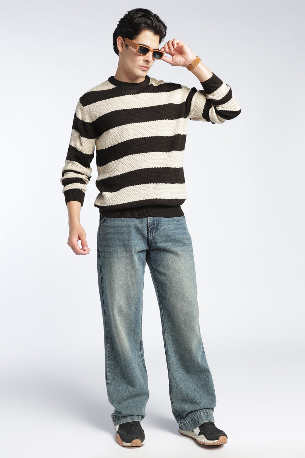 Chocolate Stripes Regular Fit Sweater For Men - Image 6