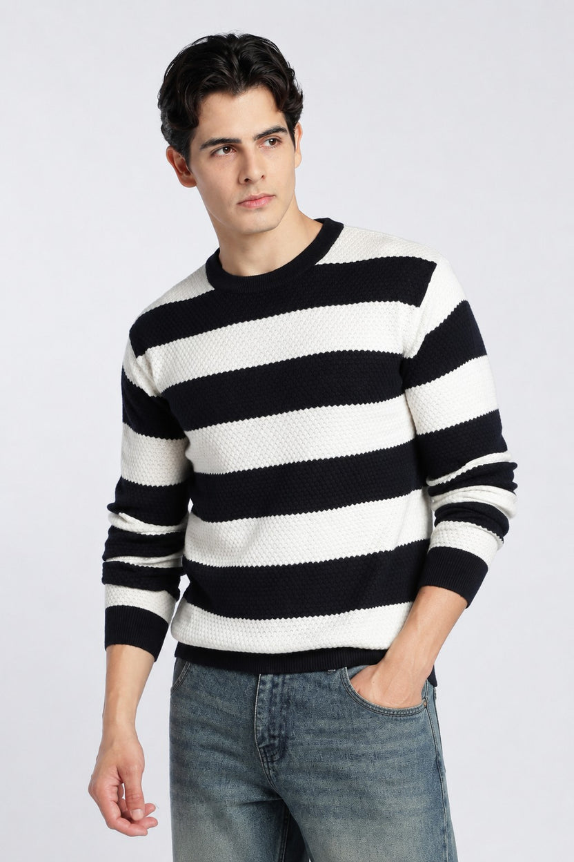 Black Stripes Regular Fit Sweater For Men - Image 2