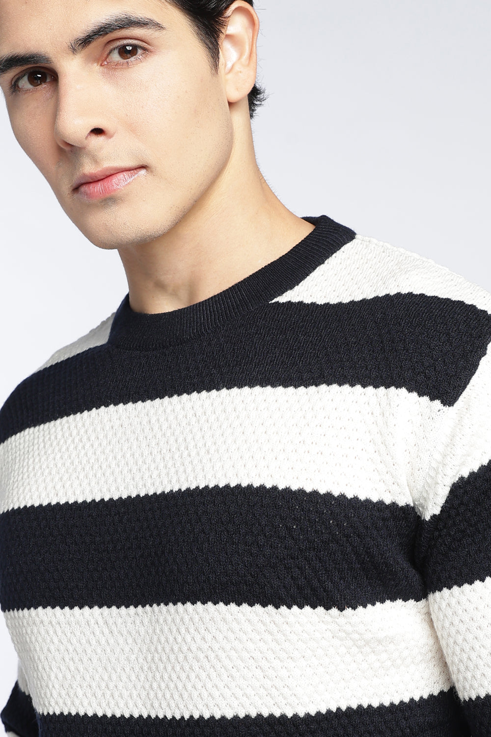 Black Stripes Regular Fit Sweater For Men - Image 3