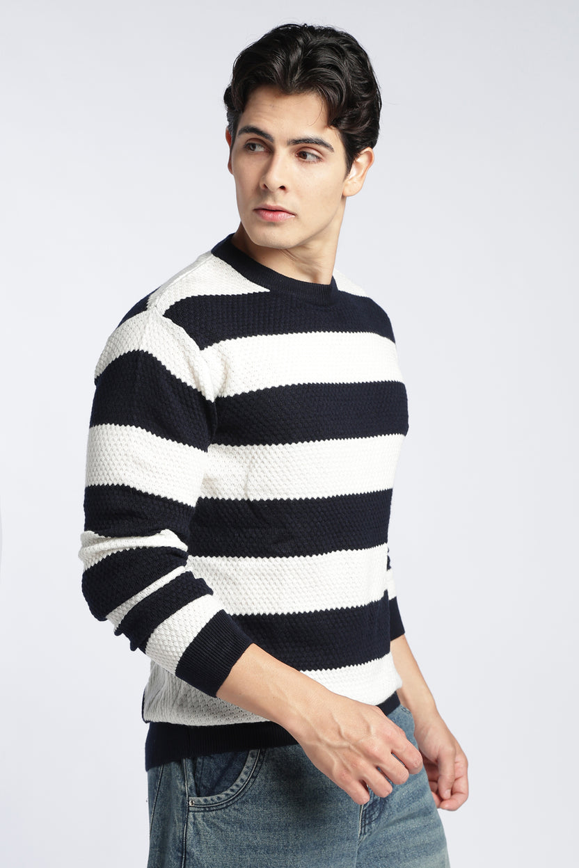 Black Stripes Regular Fit Sweater For Men - Image 4