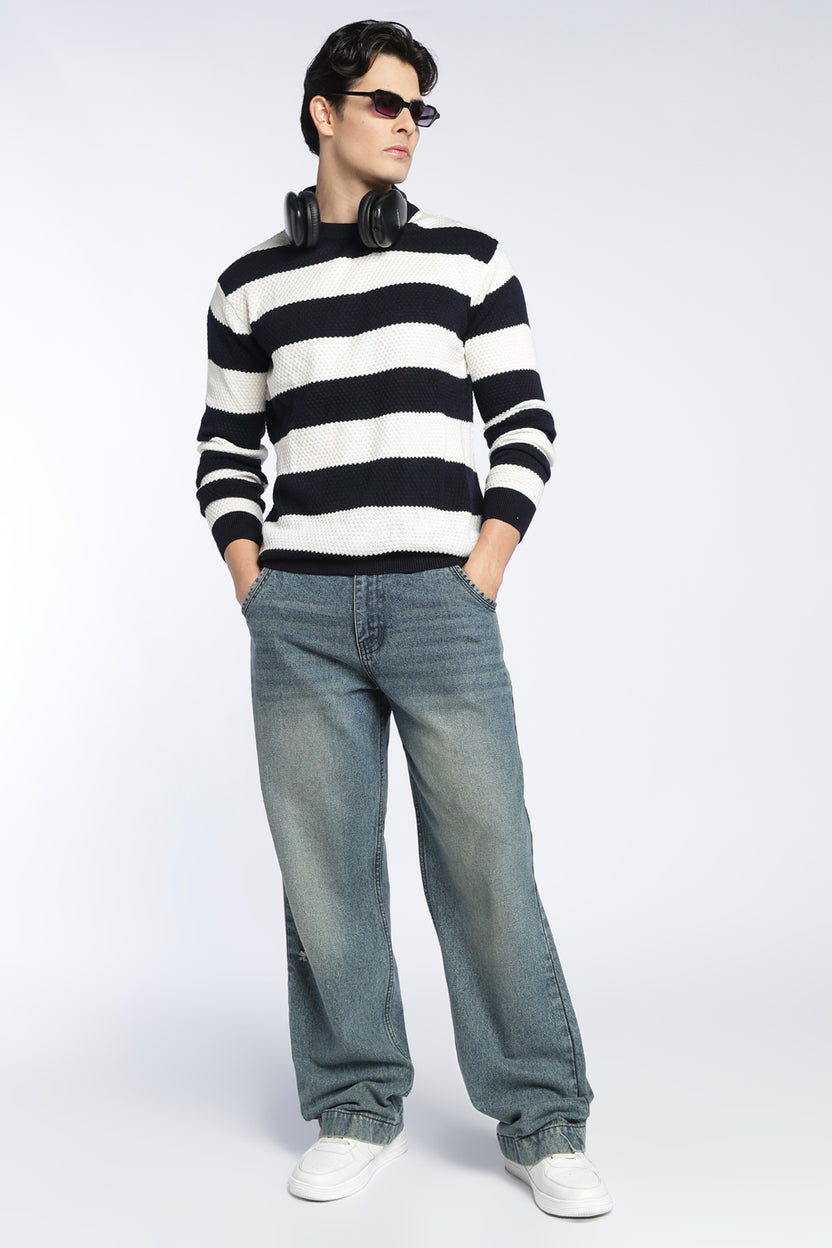 Black Stripes Regular Fit Sweater For Men - Image 6