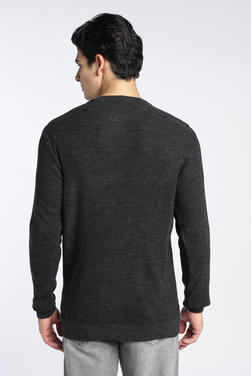 Charcoal Textured Regular Fit Sweater For Men - Image 5