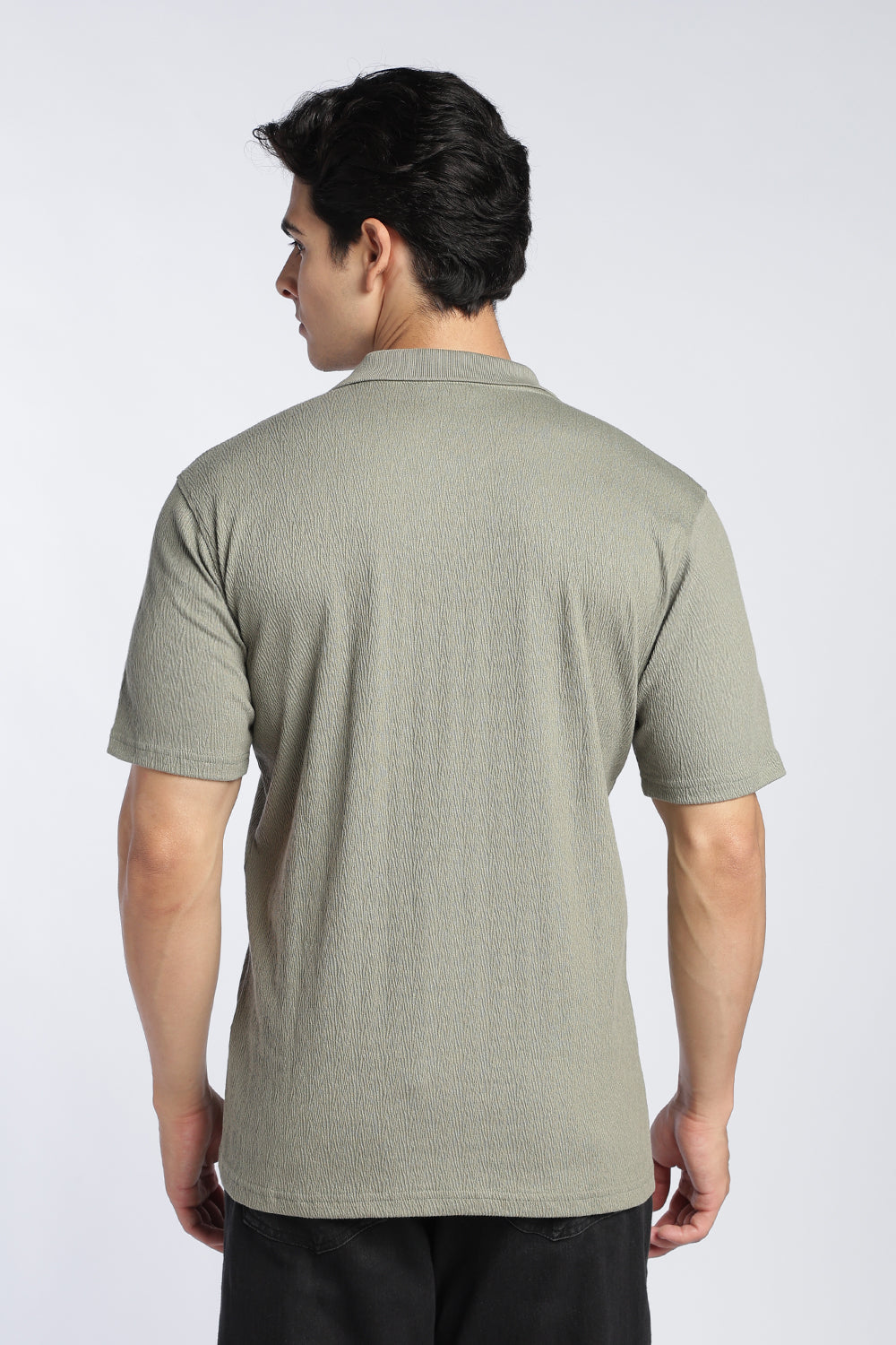 Olive Textured Regular Fit Polo T-Shirt For Men - Image 5
